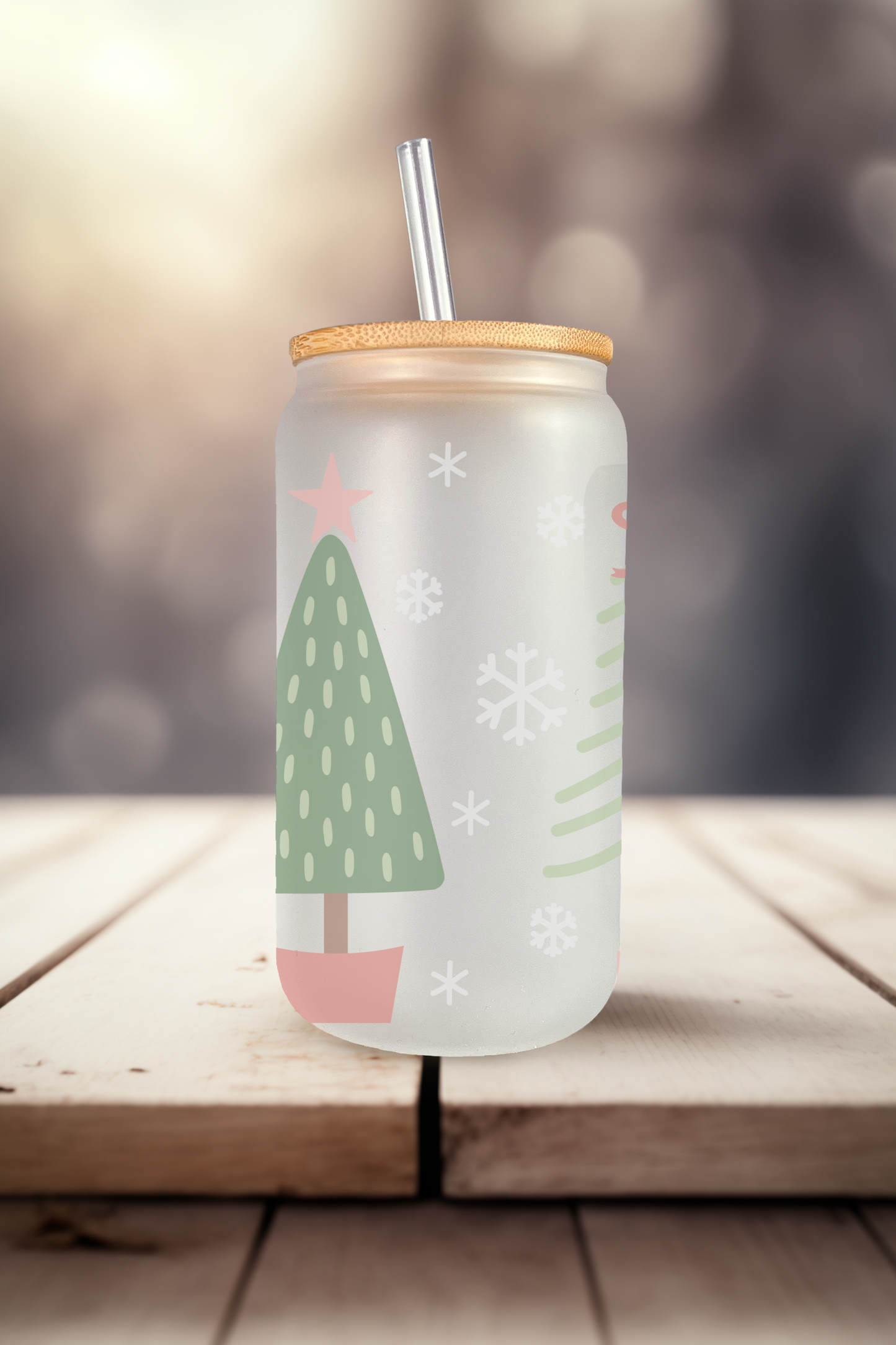 Snowy Christmas Trees Can Glass - Wholesale