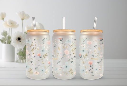 Pink and Blue Floral Glass