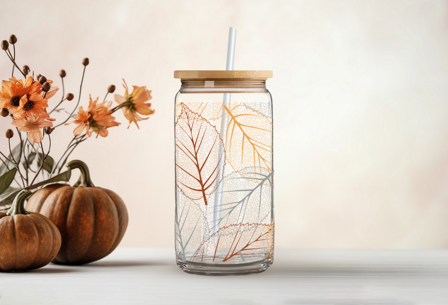 Fall Leaves Can Glass- Wholesale