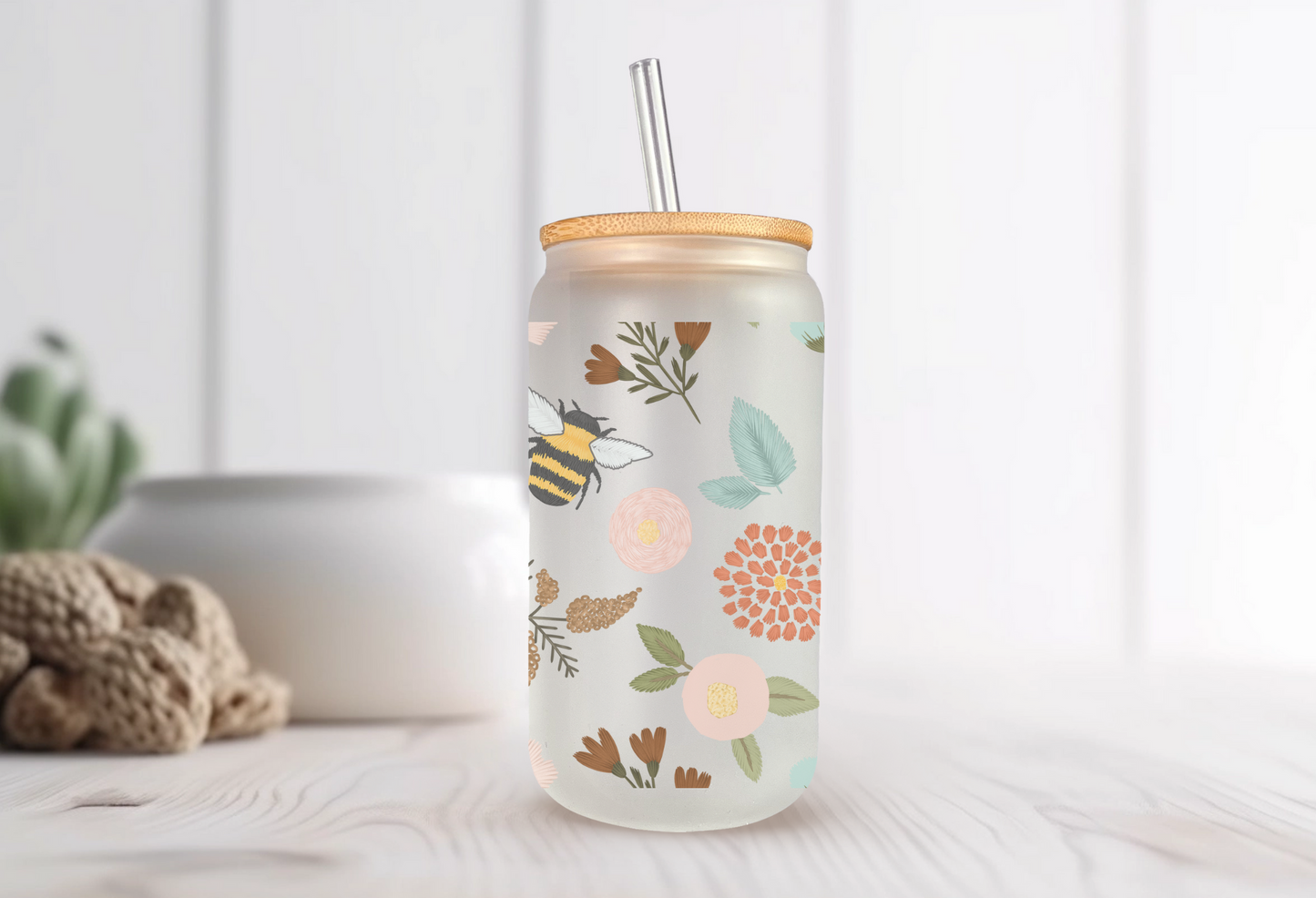 Garden Floral Can Glass