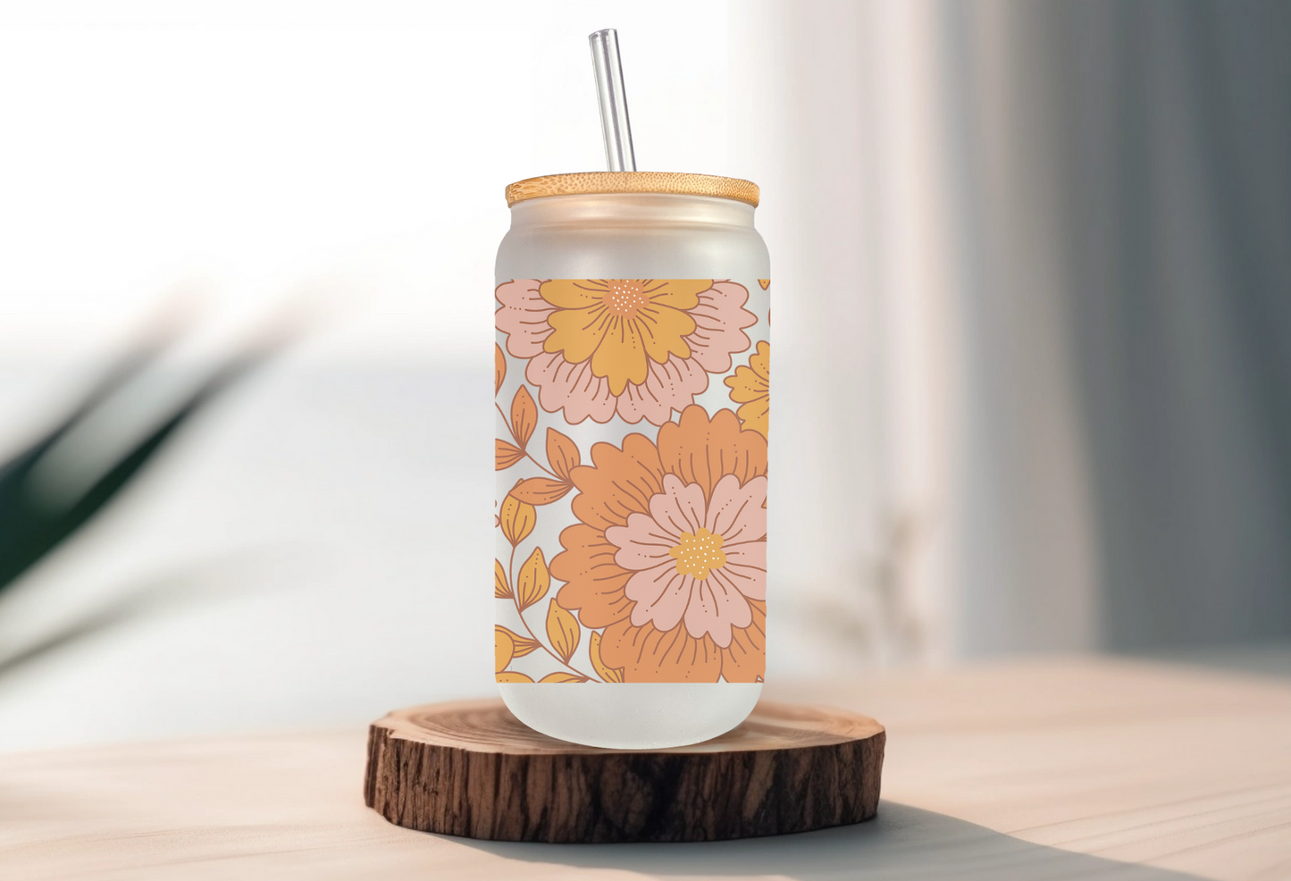 Orange Floral Glass Cup - Wholesale