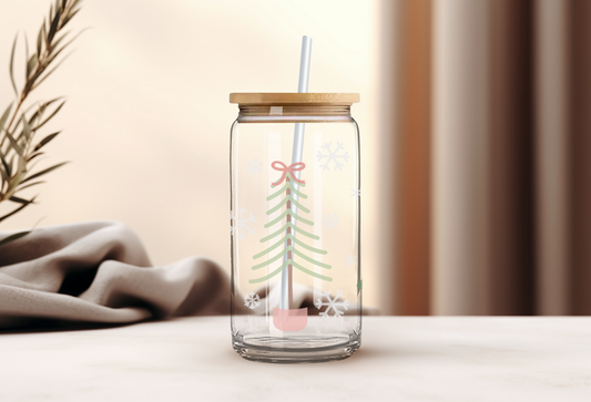 Snowy Christmas Trees Can Glass - Wholesale