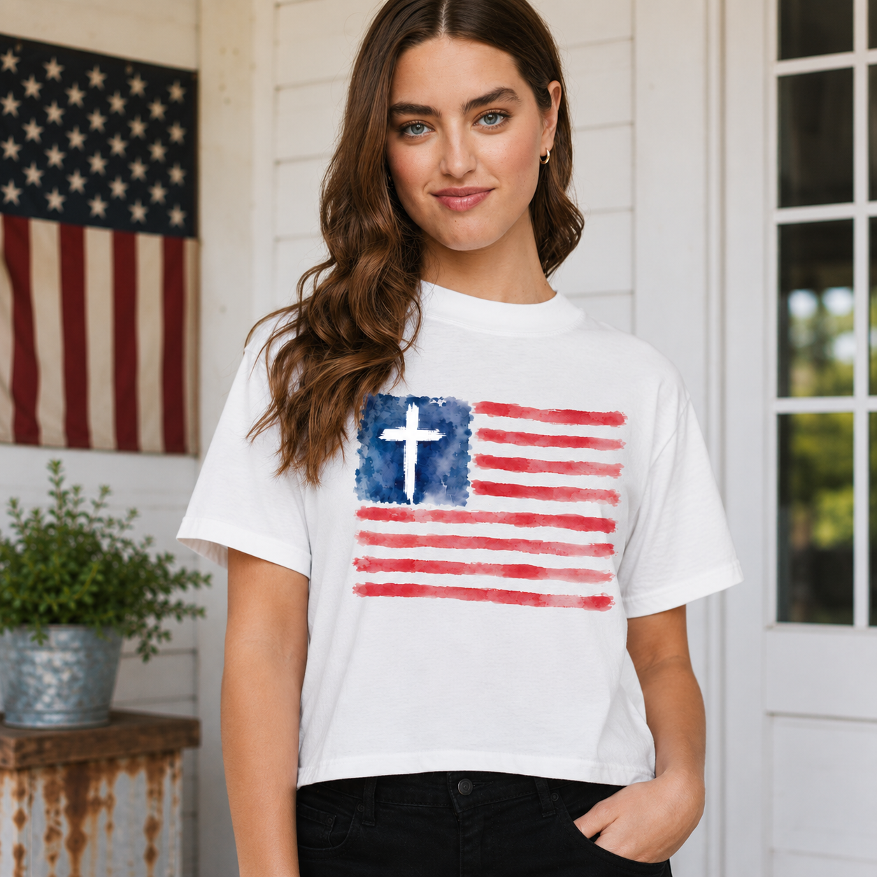 Watercolor Cross Flag Boxy/Cropped Tee