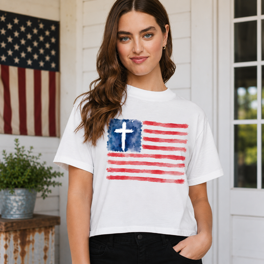 Watercolor Cross Flag Boxy/Cropped Tee