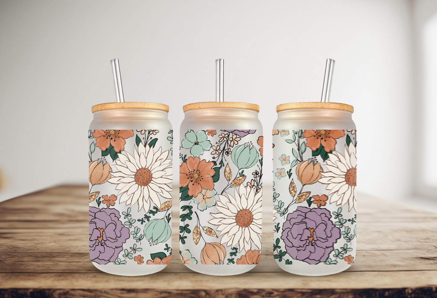 Purple Floral Glass Cup -Wholesale
