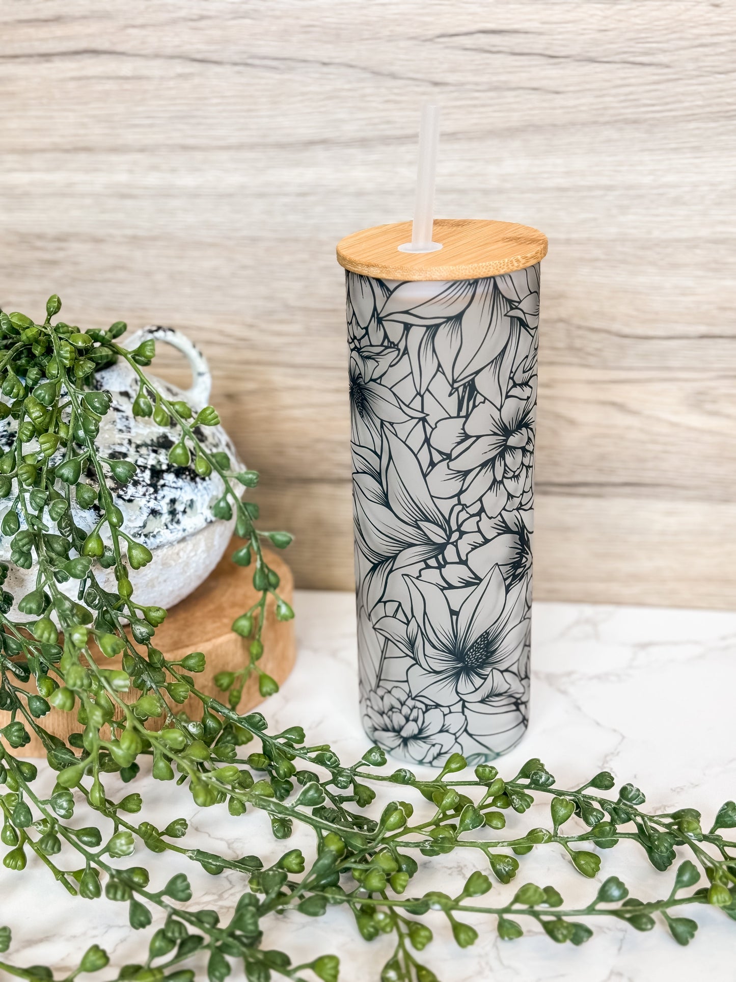 25 oz Black Floral- Wholesale
