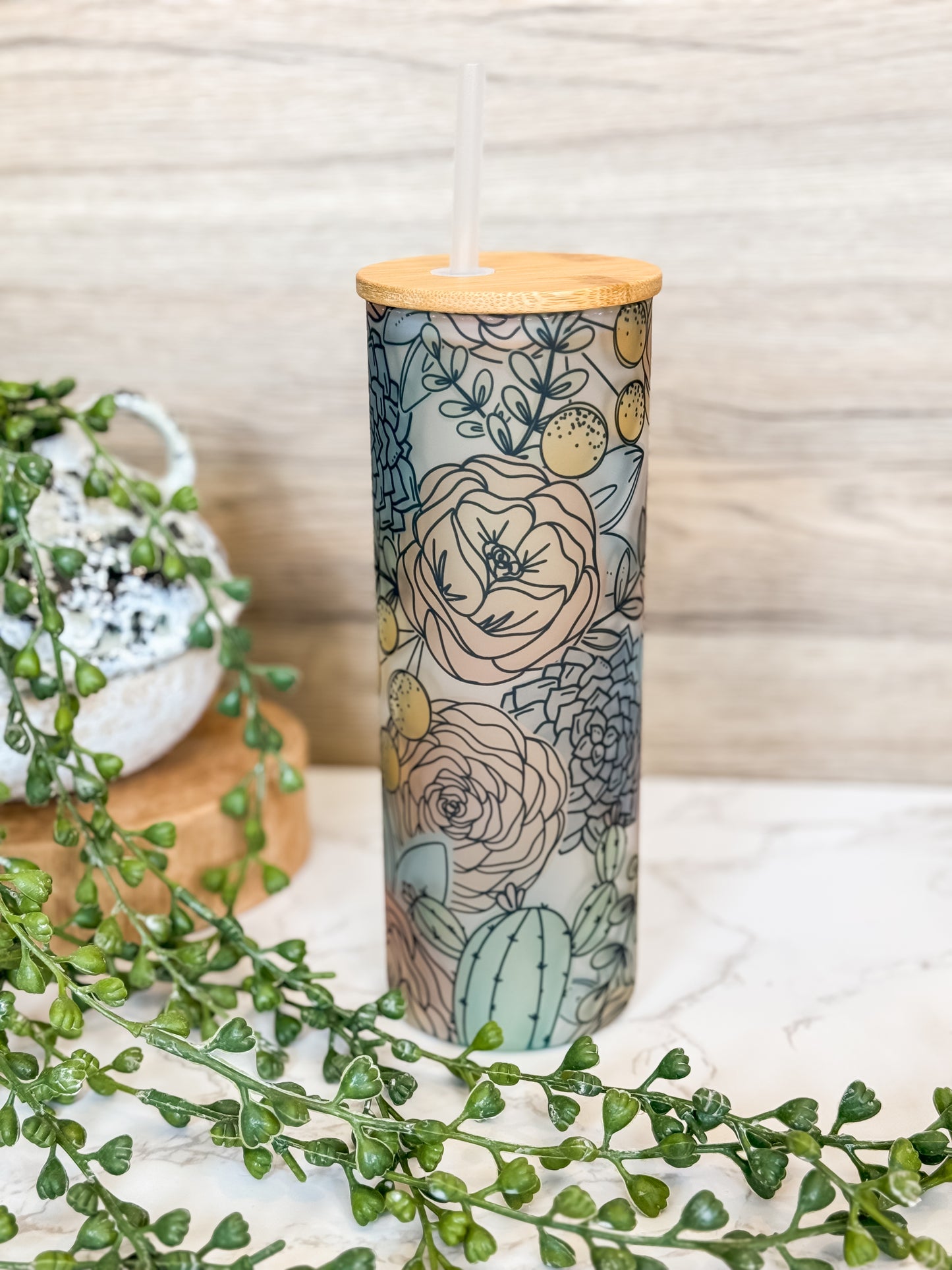 25 oz Cactus Floral Glass-Wholesale