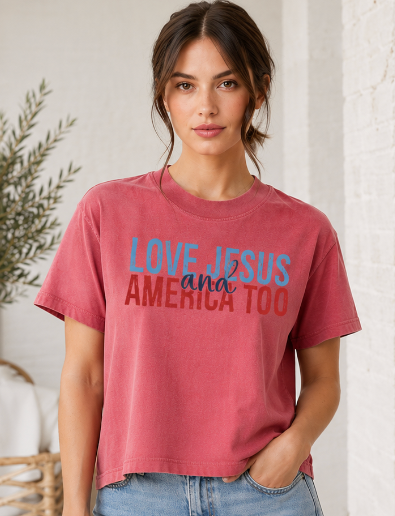 Loves Jesus and America Too Boxy/Cropped Tee