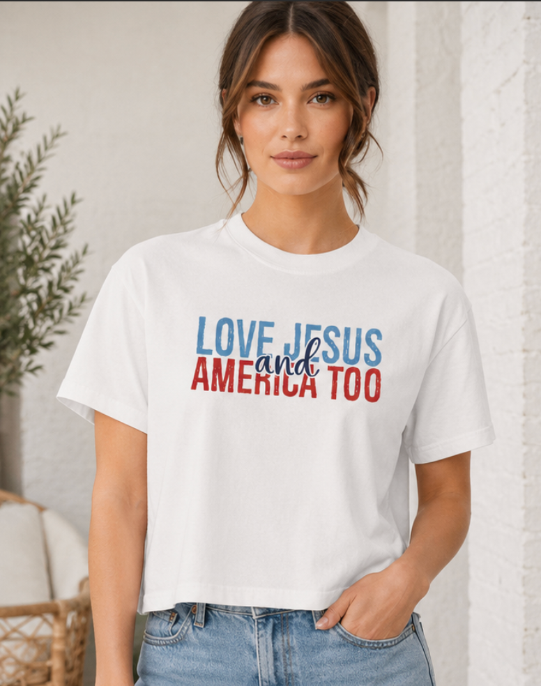 Loves Jesus and America Too Boxy/Cropped Tee