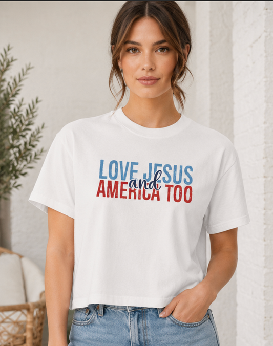 Loves Jesus and America Too Boxy/Cropped Tee